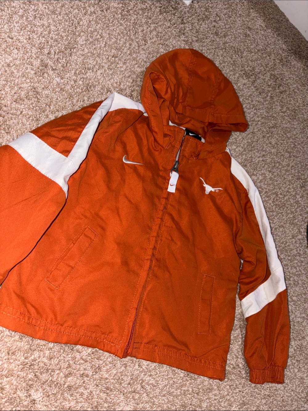 Nike Kids Orange Hooded Jacket with White Sleeve Panels